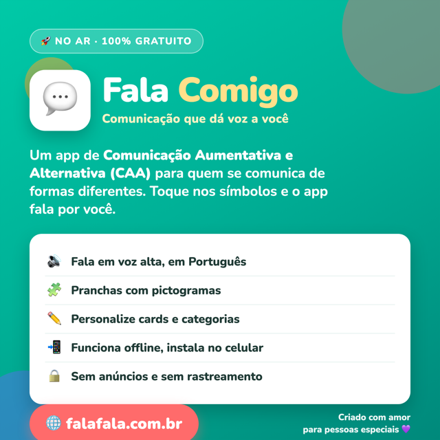 Flyer quadrado (variante verde-água) do Fala Comigo